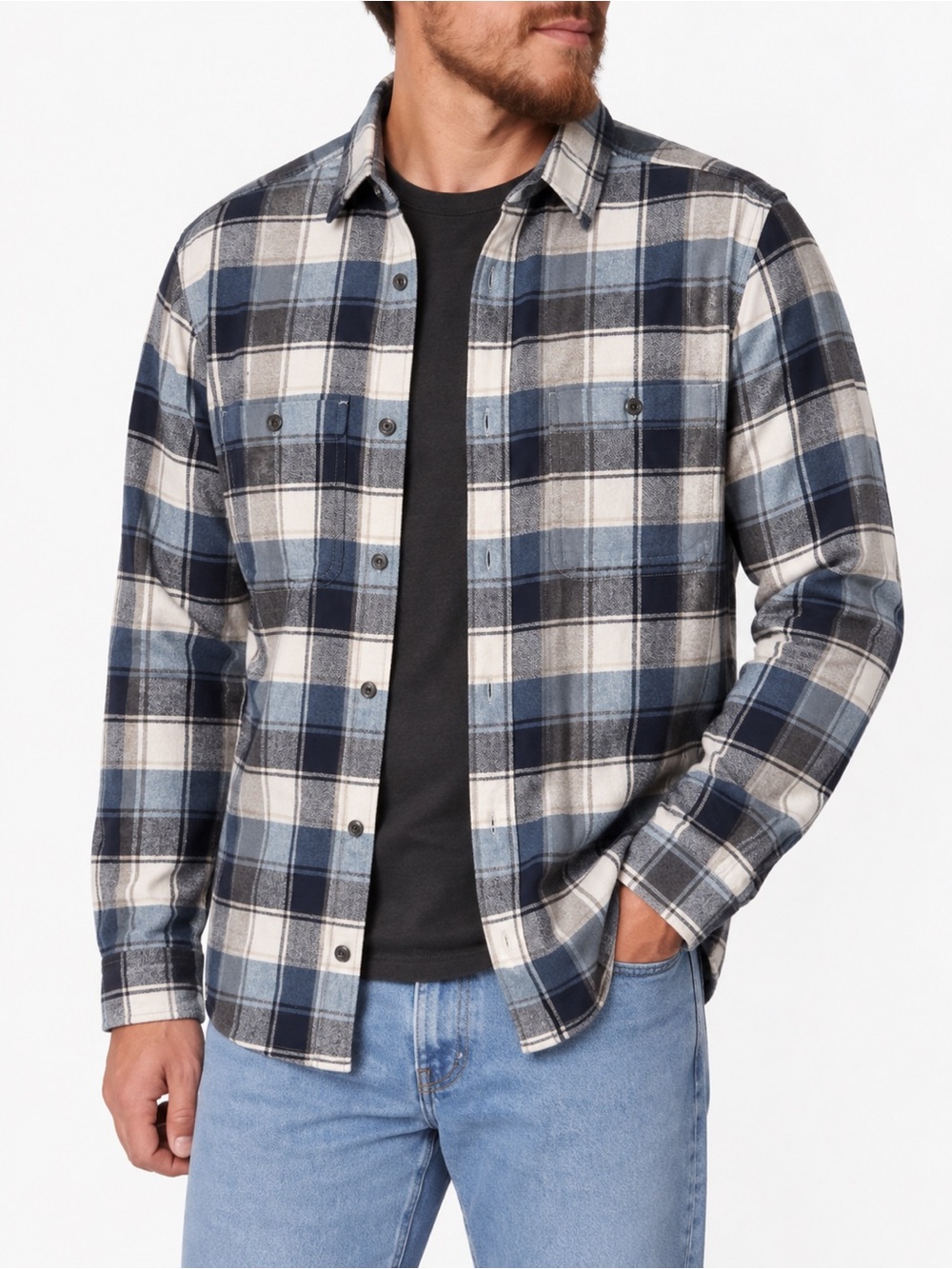 NWT Old Navy Blue Plaid Flannel Shirt Size Large, Tall